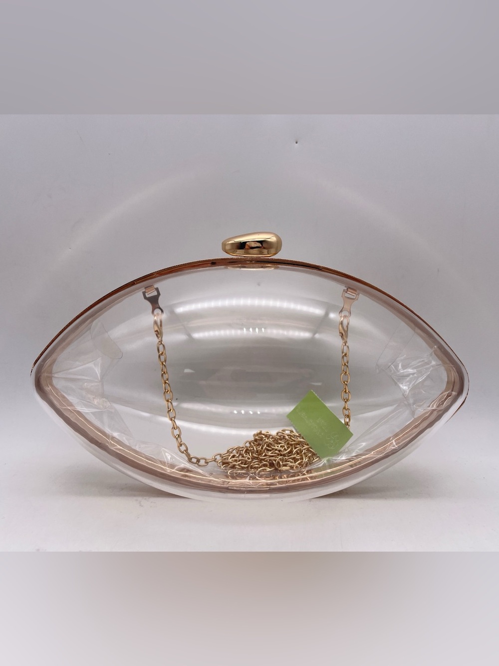 Clear FOOTBALL Oval Acrylic Framed Clutch with Gold Chain Strap